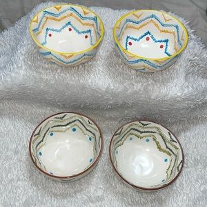 Set of 4 Signature Stoneware 2 Print 3-2 and 2 Print 3-1 Bowls Lot